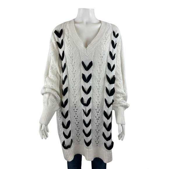 Lane Bryant Sweaters - Lane Bryant Womens Sweater 18/20 White Long Sleeve Black Ribbon Lace Up